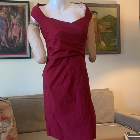 FASHION TO FIGURE STRETCH CHERRY RED BURGUNDY RUCHED FRONT WIGGLE DRESS - Picture 3 of 13